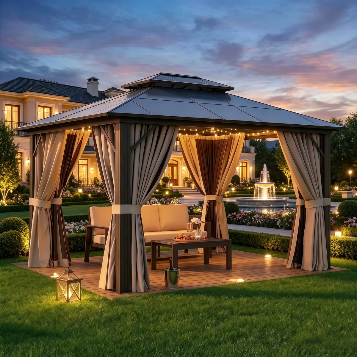Nordivale Hardtop Aluminum Gazebo Pavilion With Curtains And Netting