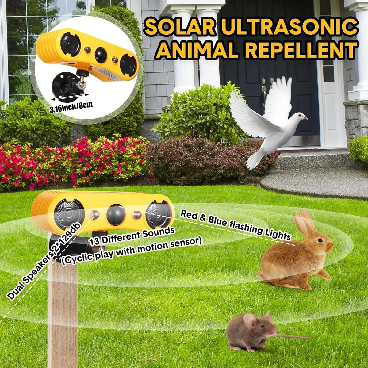 Solar Motion Sensor Security Alarm With Siren And Flashing Strobe
