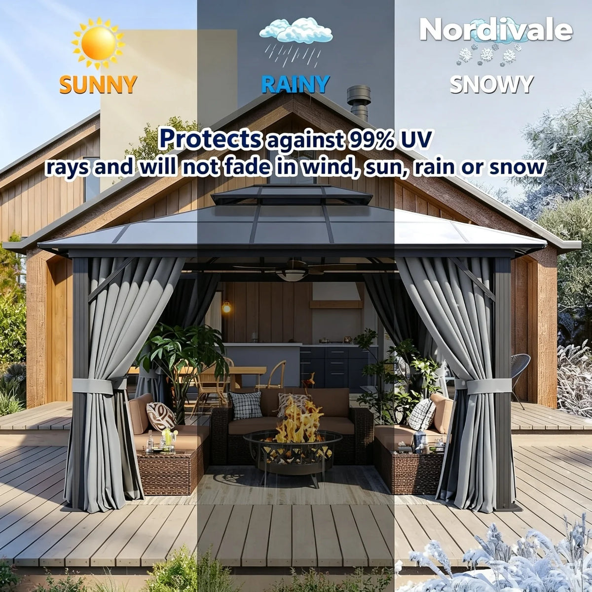 Nordivale Hardtop Aluminum Gazebo Pavilion With Curtains And Netting