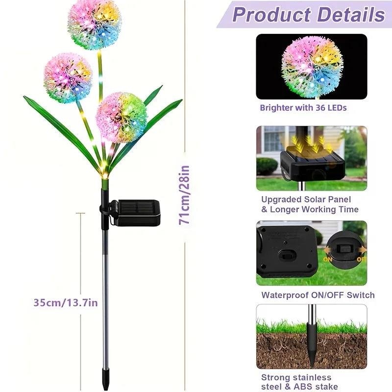 Solar LED Dandelion Three Head Outdoor Garden Decorative Lights