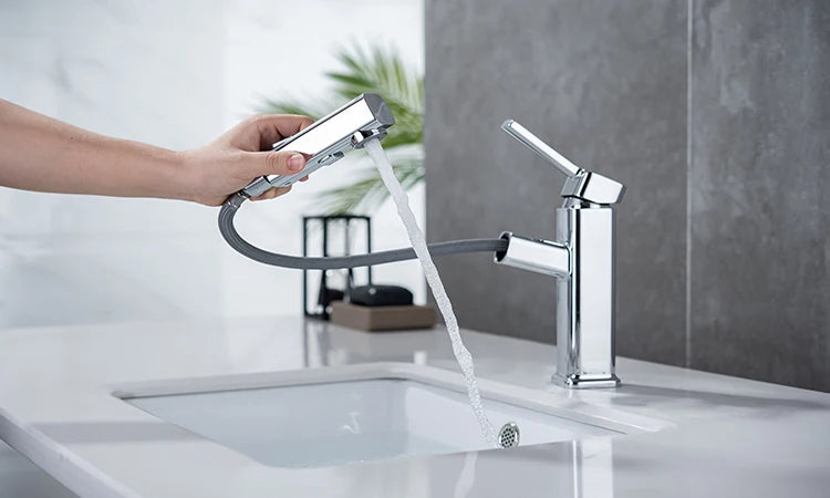 DQOK Pull Out Bathroom Basin Faucet With Single Hole Mounting