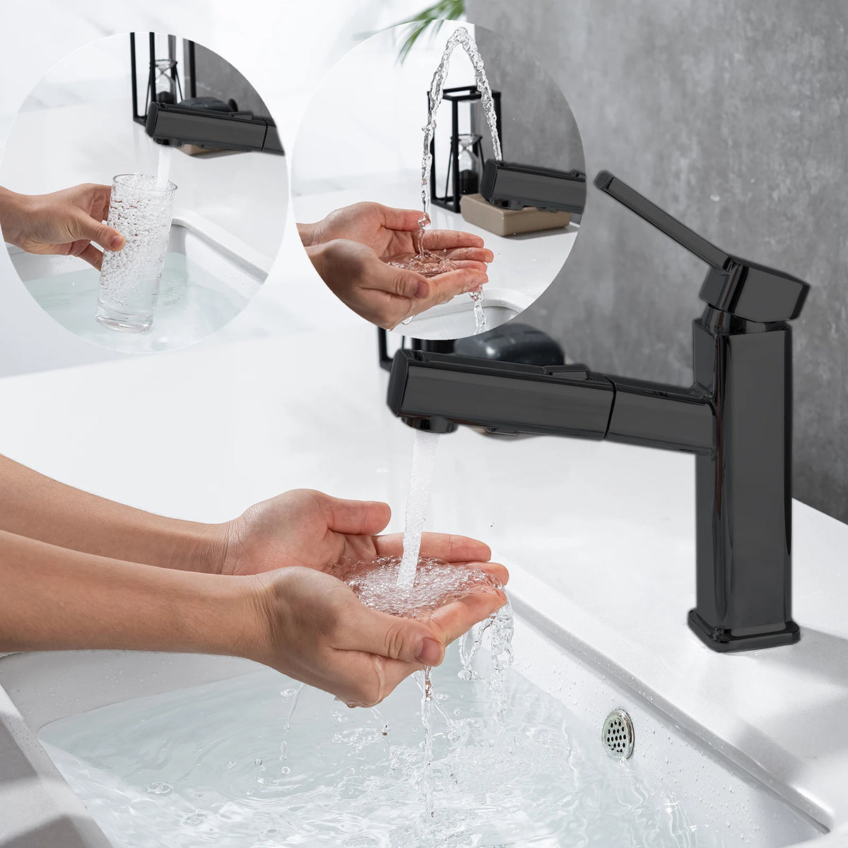 DQOK Pull Out Bathroom Basin Faucet With Single Hole Mounting