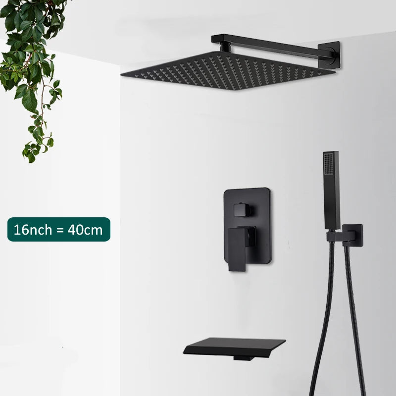 Quyanre Concealed Shower System Rain Waterfall Wall Mounted Faucet