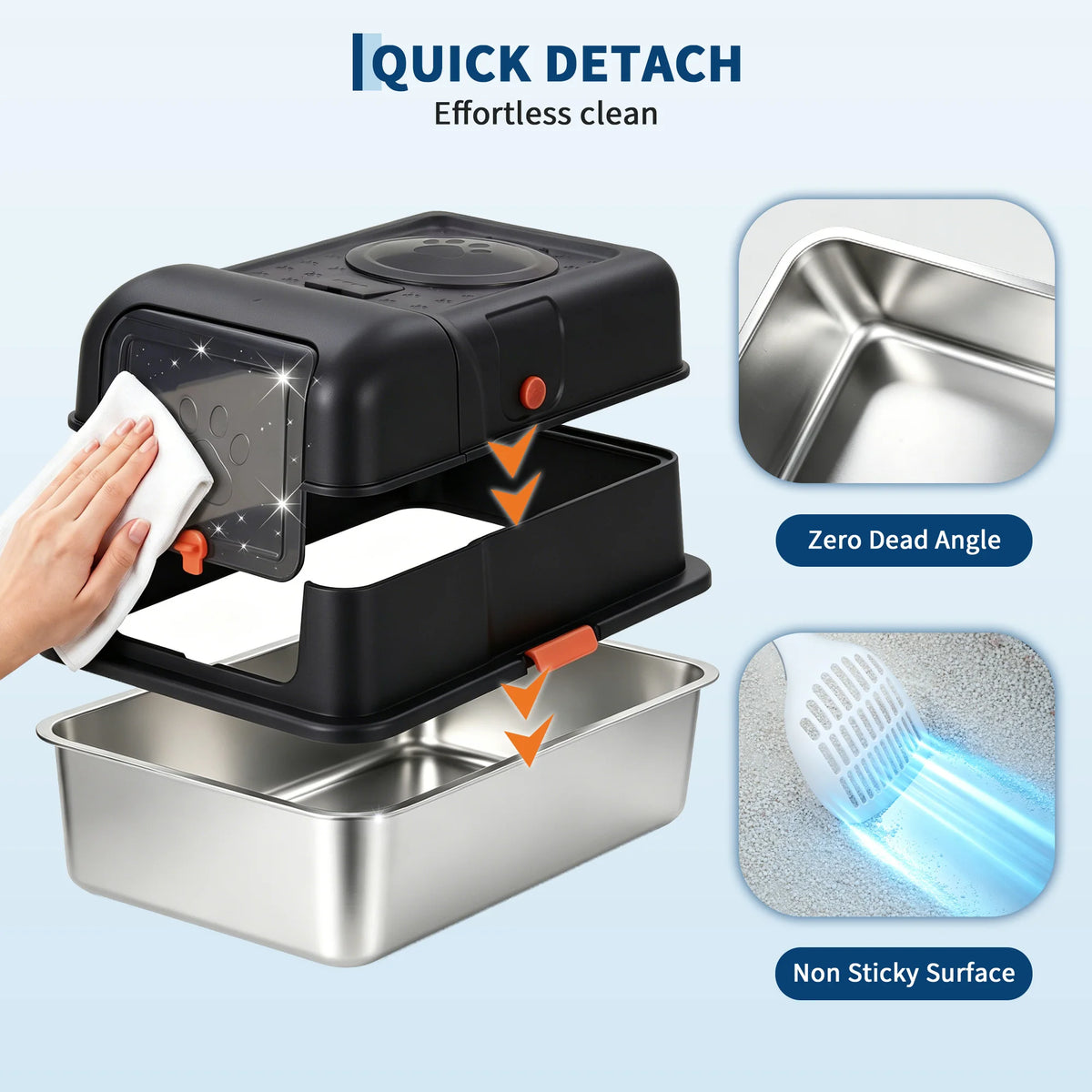 HiMISS Stainless Steel Enclosed Cat Litter Box With Scoop