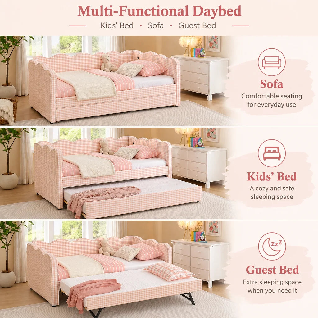 Upholstered Daybed With Pullout Trundle USB Charging Port