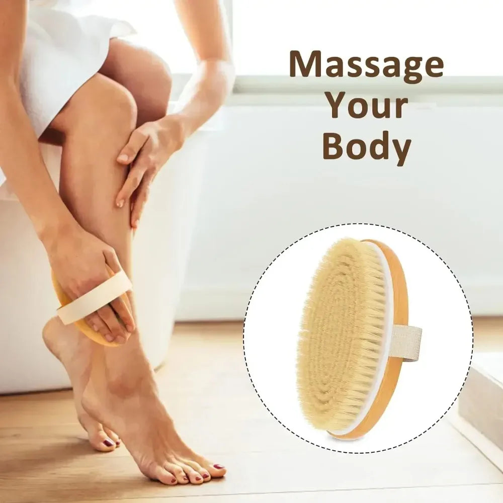 Natural Bristle Dry Body Brush For Gentle Skin Exfoliation