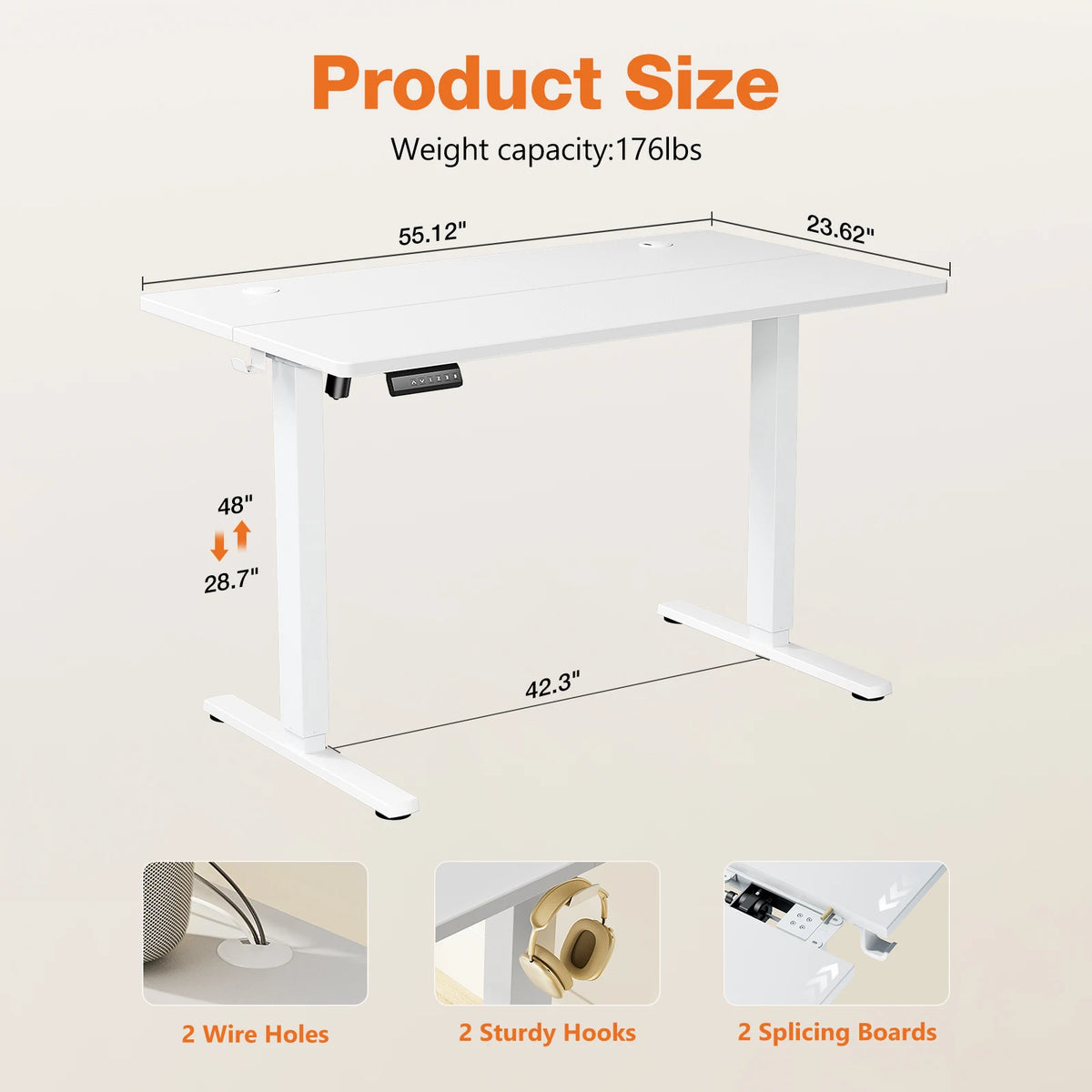 JHK Ergonomic Electric Height Adjustable Standing Desk for Home Office