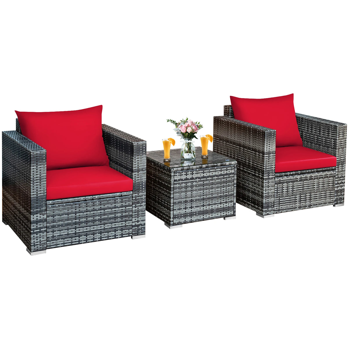 HOMASIS Outdoor Rattan Bistro Set With Cushioned Chairs And Table