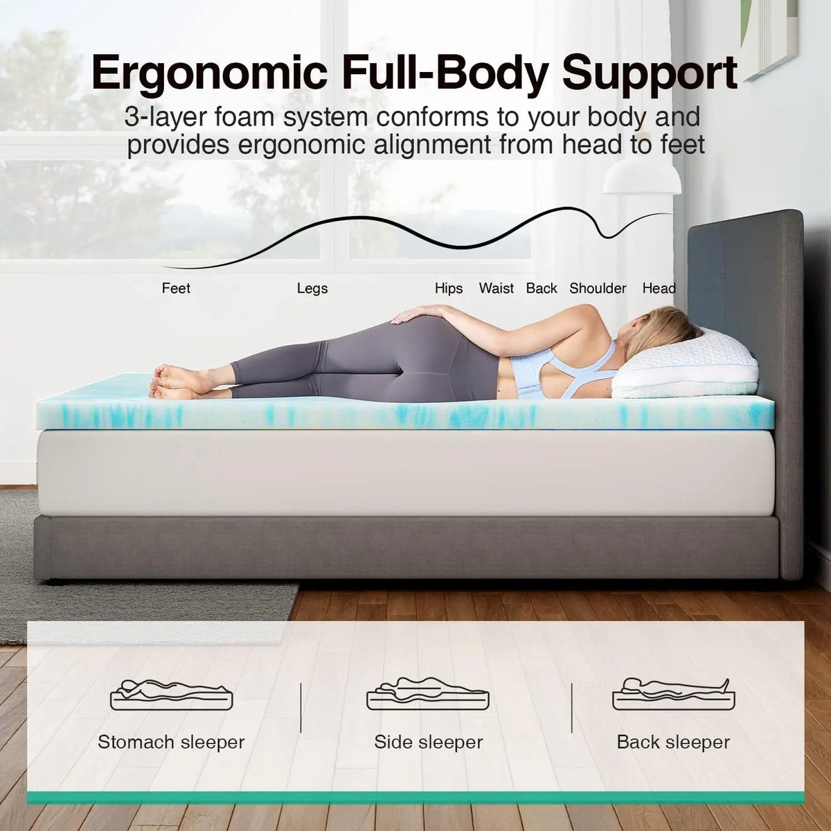 Novilla Cooling Gel Memory Foam Mattress Topper Ventilated Design