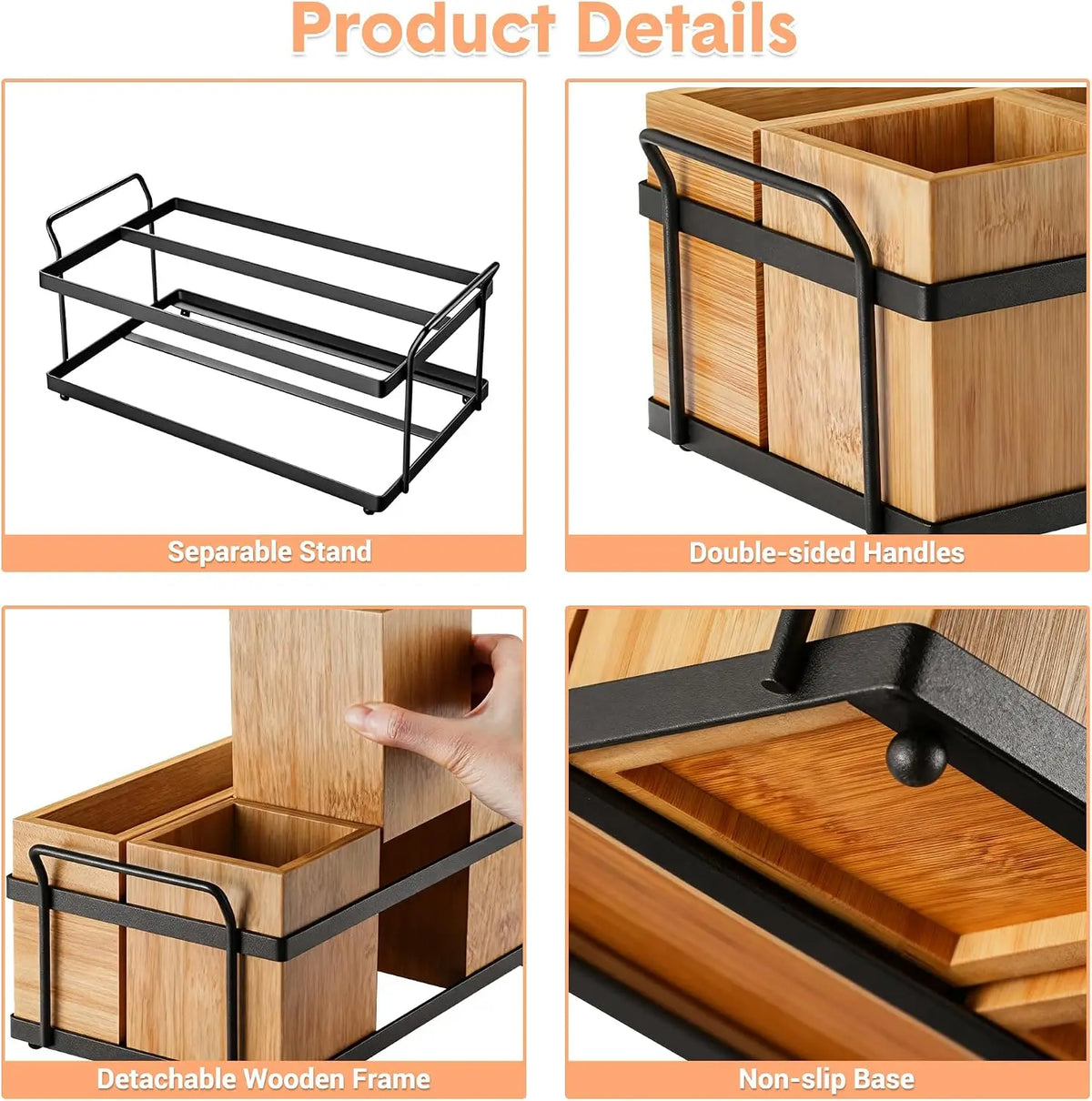 Garvee Wooden Kitchen Utensil Caddy With Four Compartments
