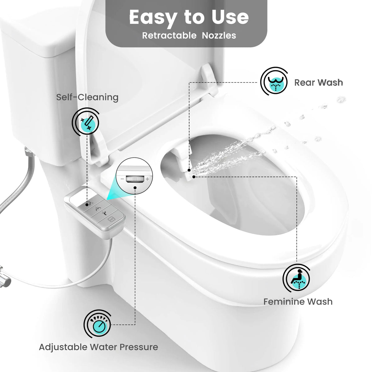 Non Electric Toilet Bidet Attachment With Self Cleaning Nozzle
