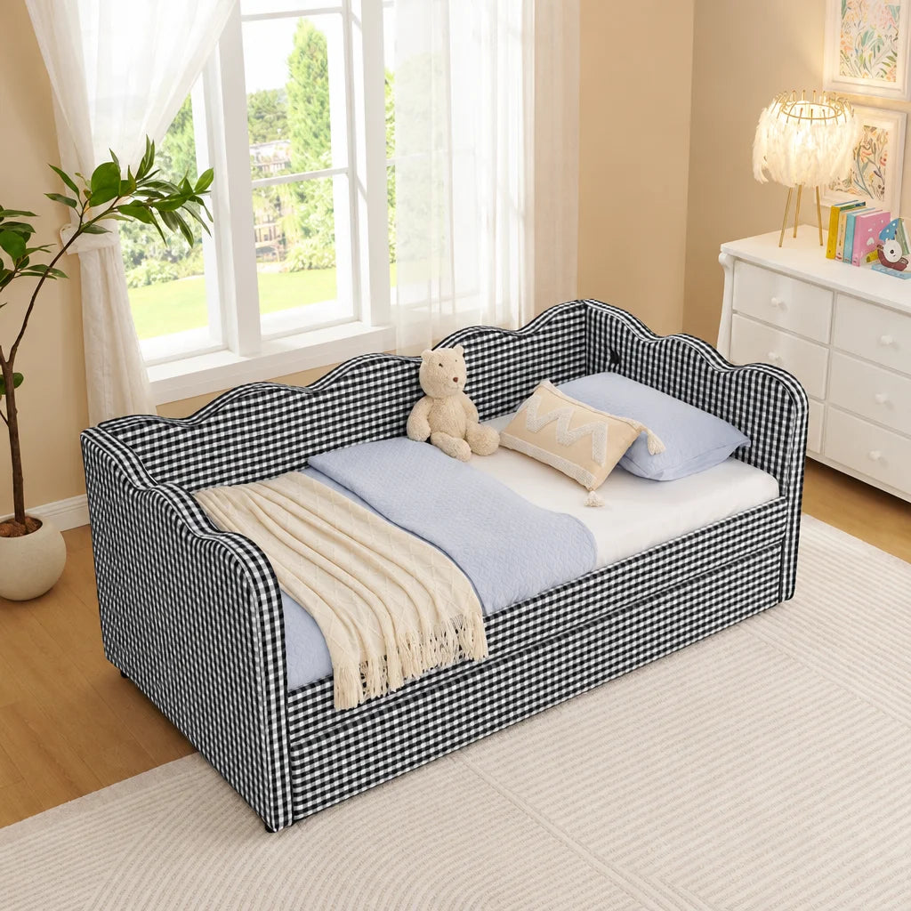 Upholstered Daybed With Pullout Trundle USB Charging Port
