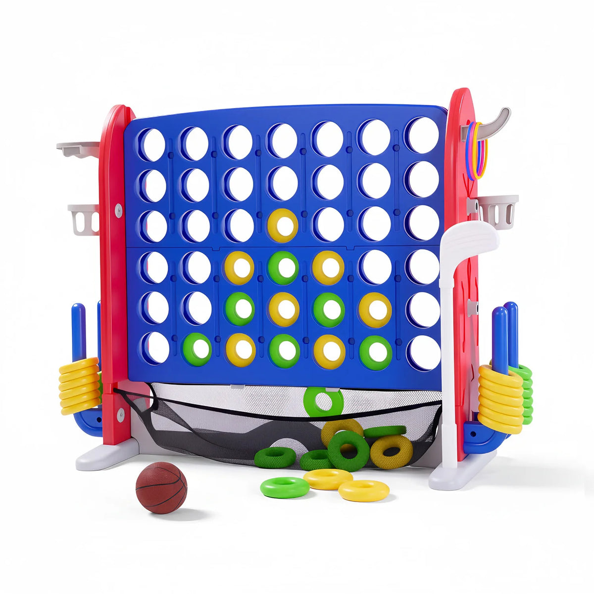 Giant Connect Four Outdoor Game Set Basketball And Ring Toss