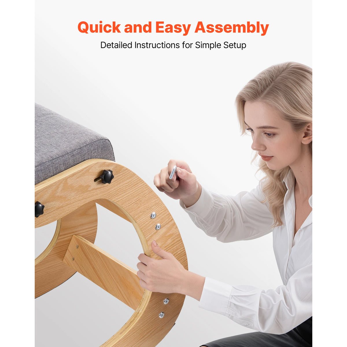 SucceBuy Ergonomic Wooden Kneeling Chair for Office Posture Support