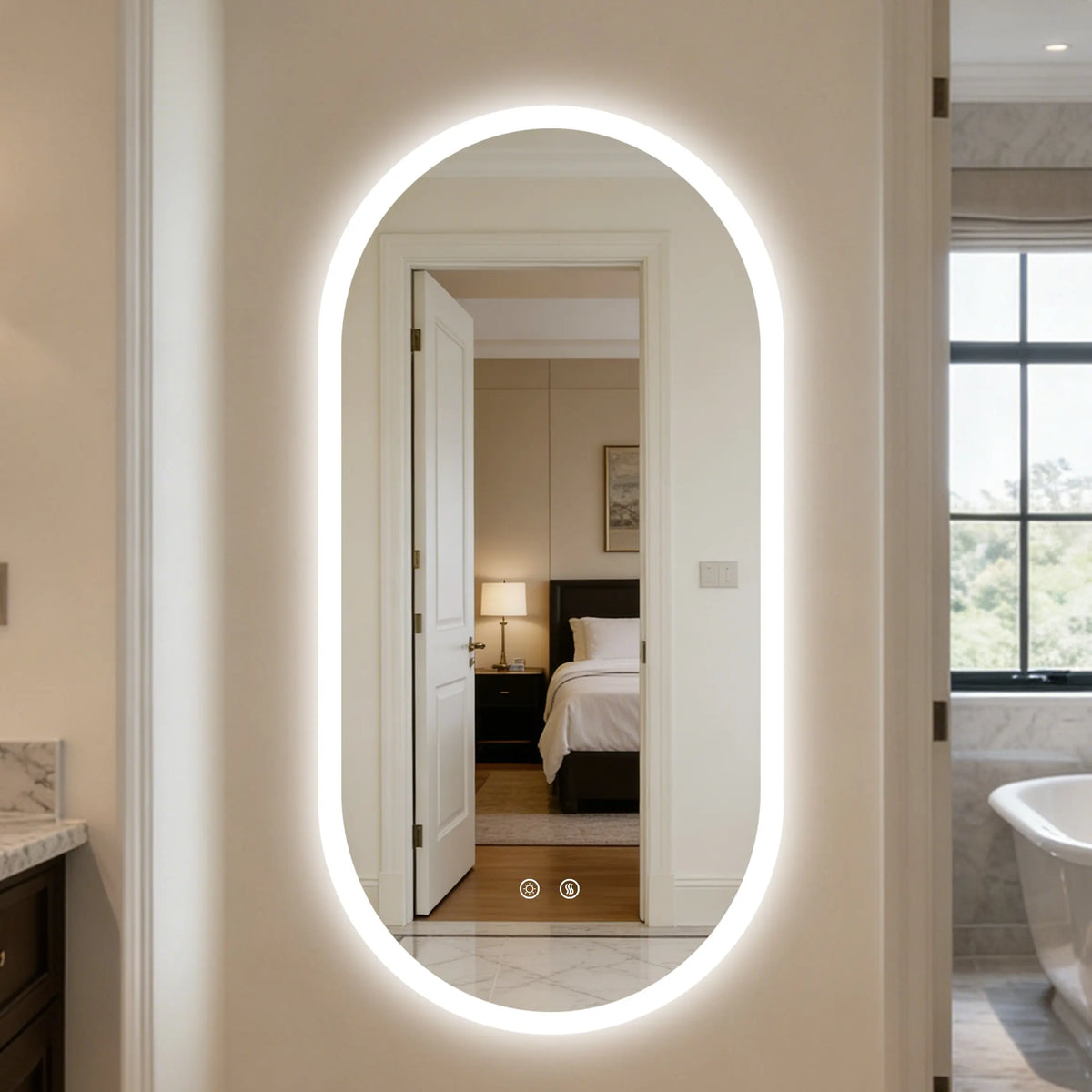 Borwart Anti Fog Oval LED Bathroom Mirror With Frameless Design