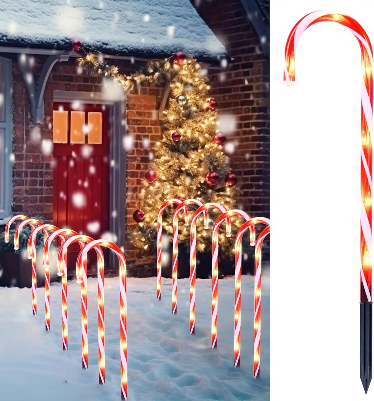 Joyfy Pre Lit Christmas Candy Cane Pathway Marker Lights Set of 12