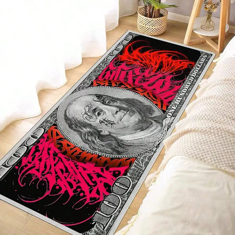 Dollar Bill Portrait Pattern Decorative Nylon Area Rug for Home