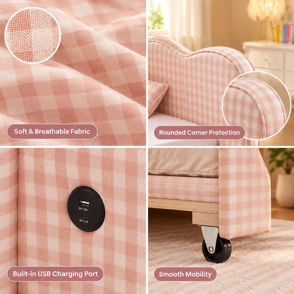 Upholstered Daybed With Pullout Trundle USB Charging Port