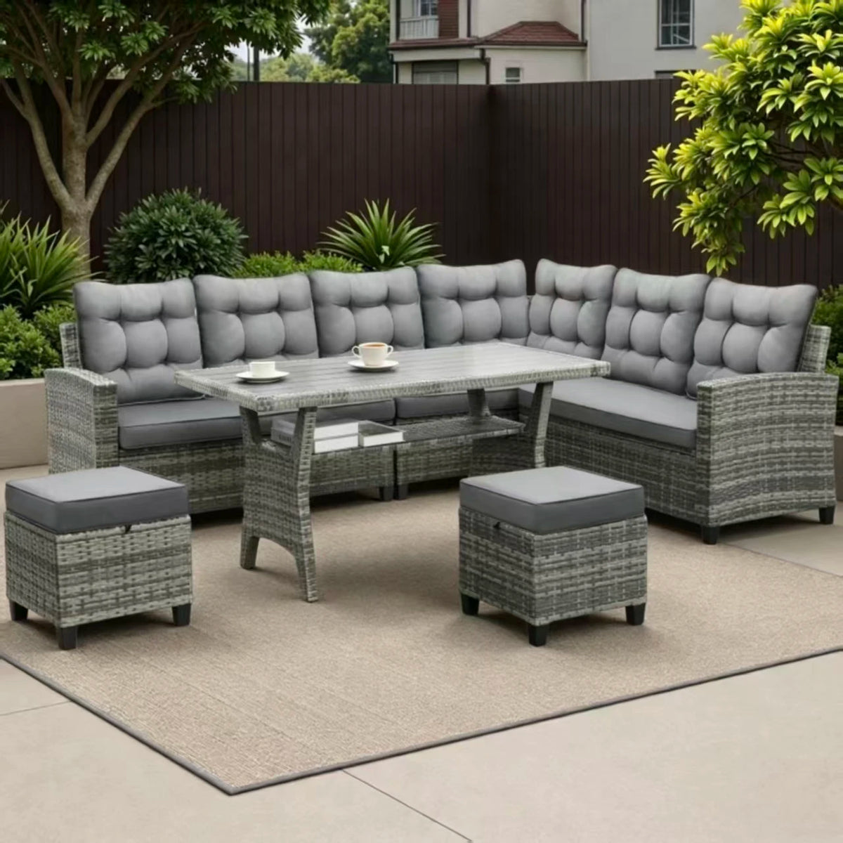 TUAREX Outdoor Rattan Sectional Sofa Set With Cushioned Seats