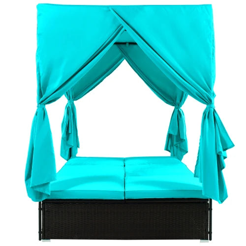 Premium Outdoor Rattan Patio Sunbed Daybed With Adjustable Cushions