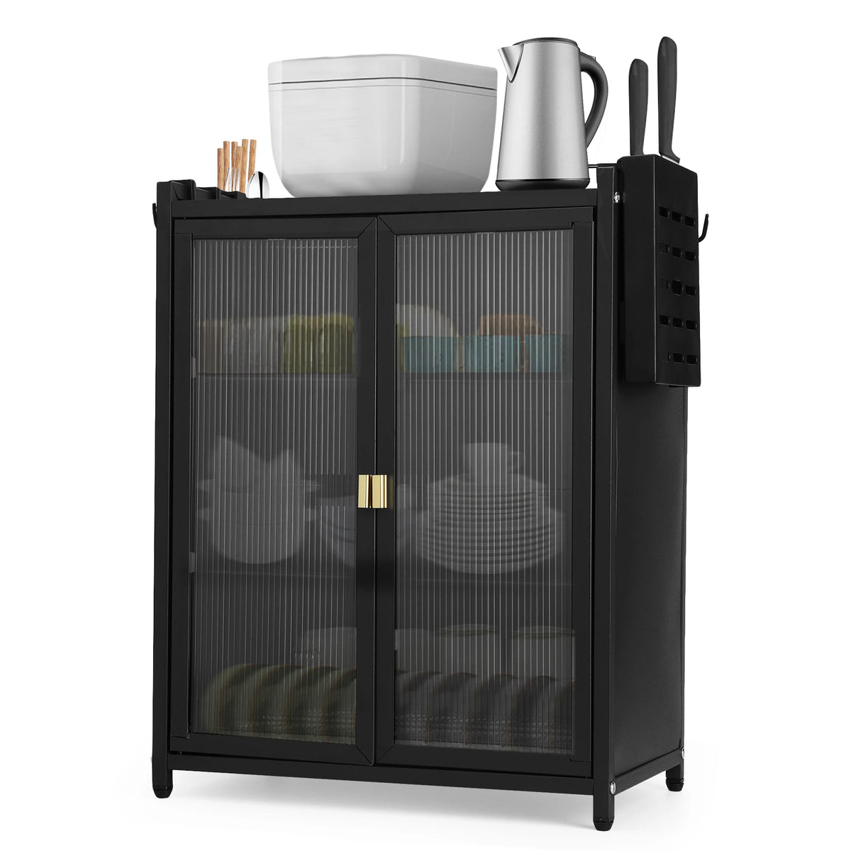 Kitchen Countertop Storage Cabinet With Double Door Dish Drainer