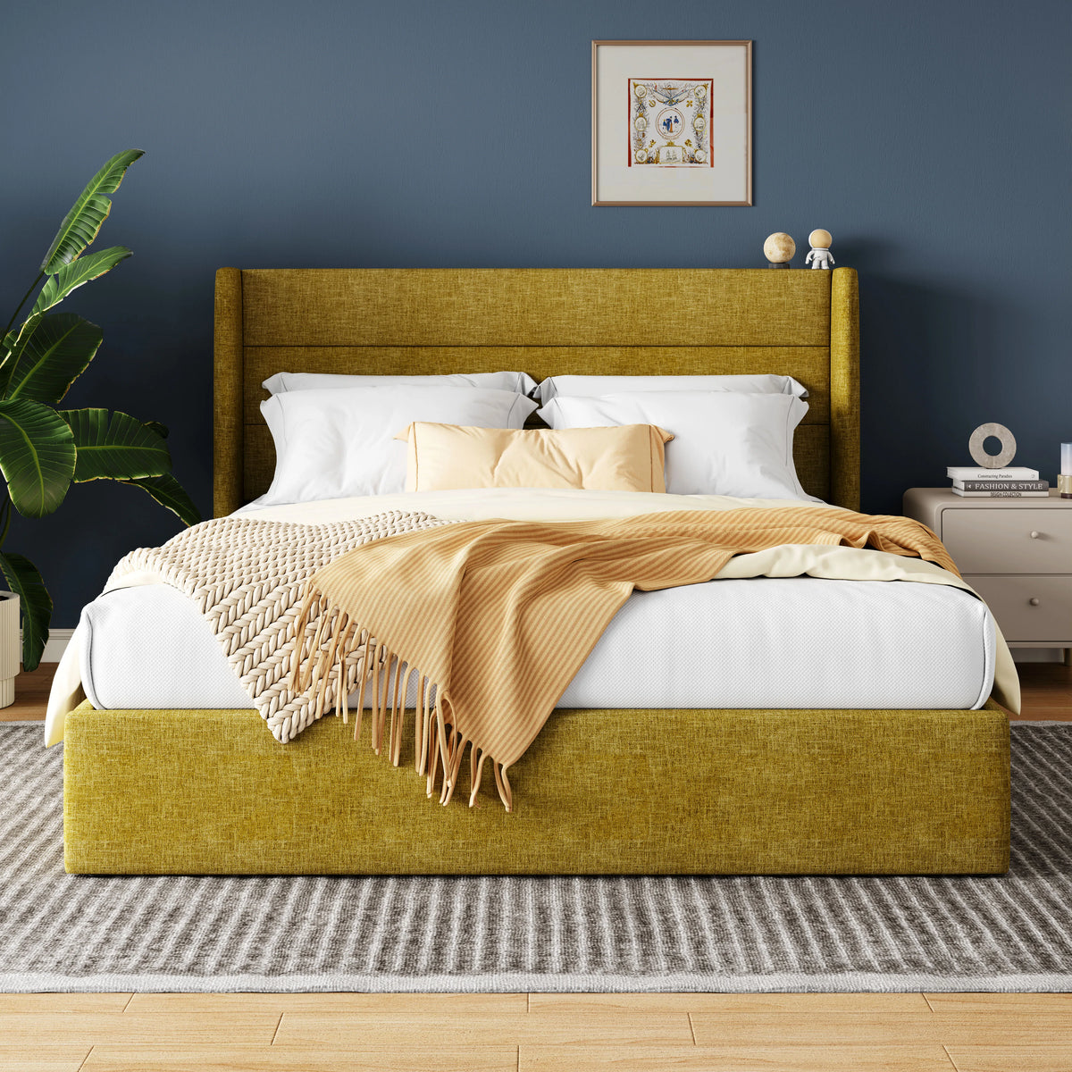 Hoomic Lift Up Storage Bed With Hydraulic Wingback Headboard