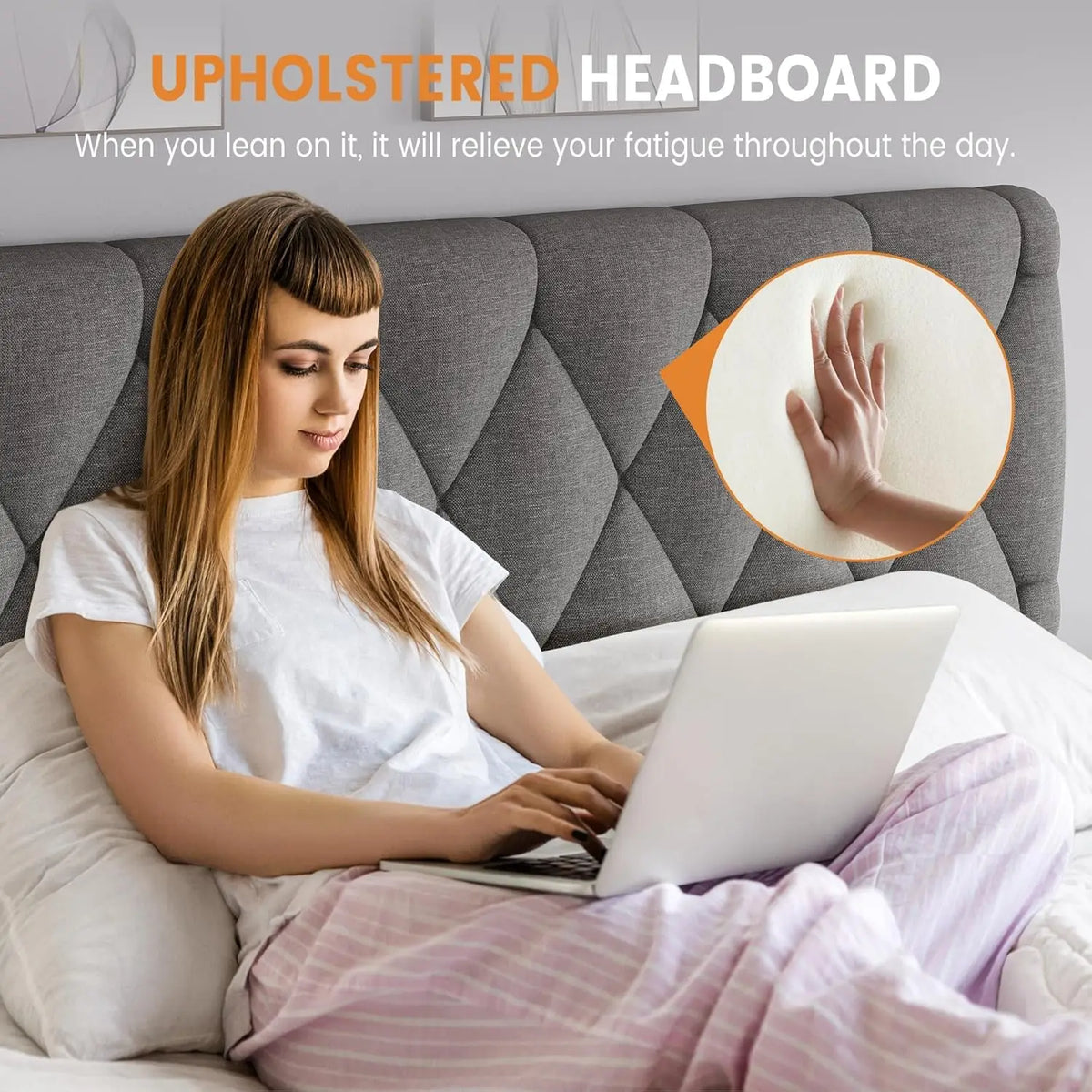 HiMISS Upholstered Platform Bed Frame With Storage Drawers And Headboard