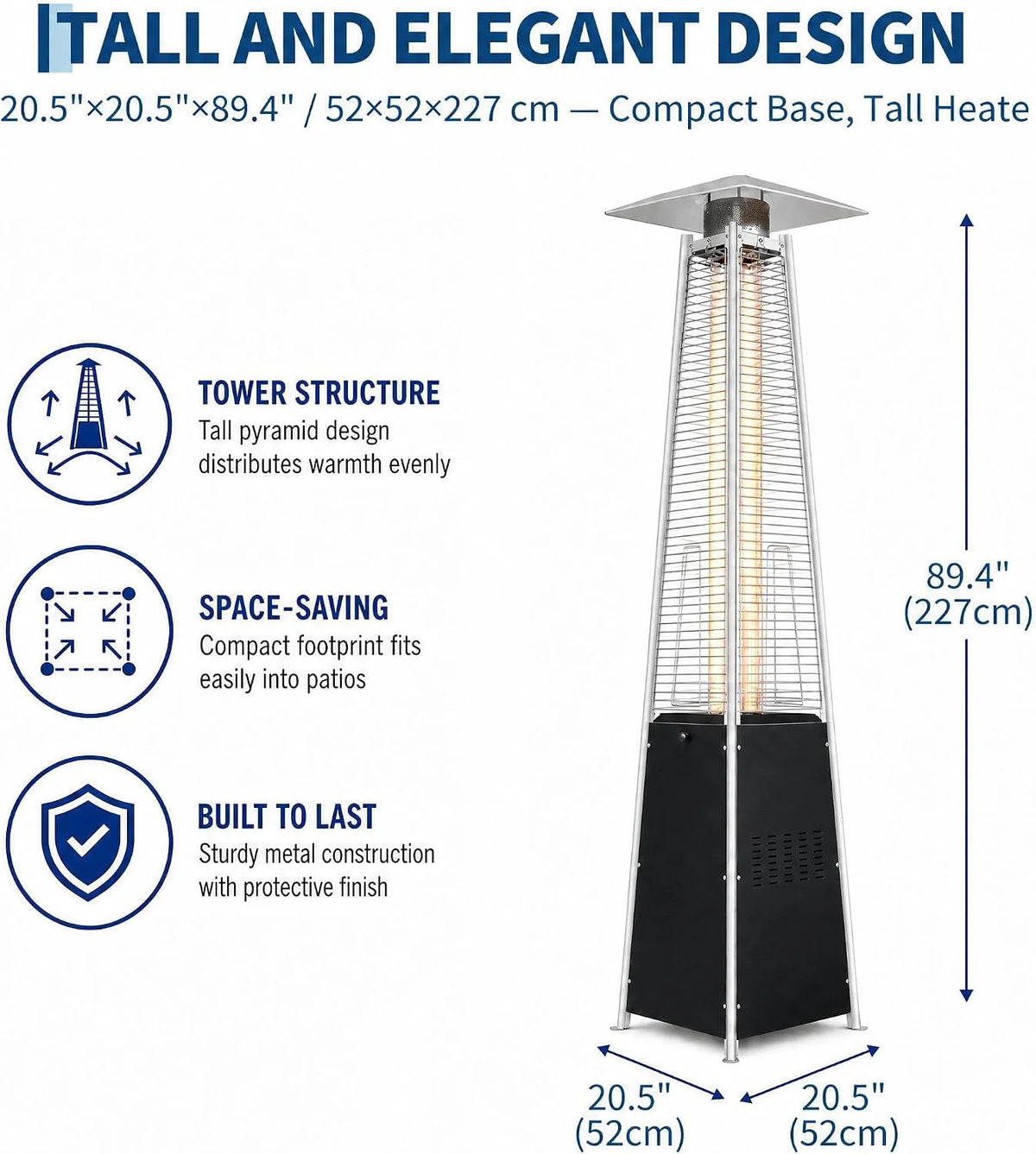 GAOMON Pyramid Propane Patio Heater With Glass Tube Flame