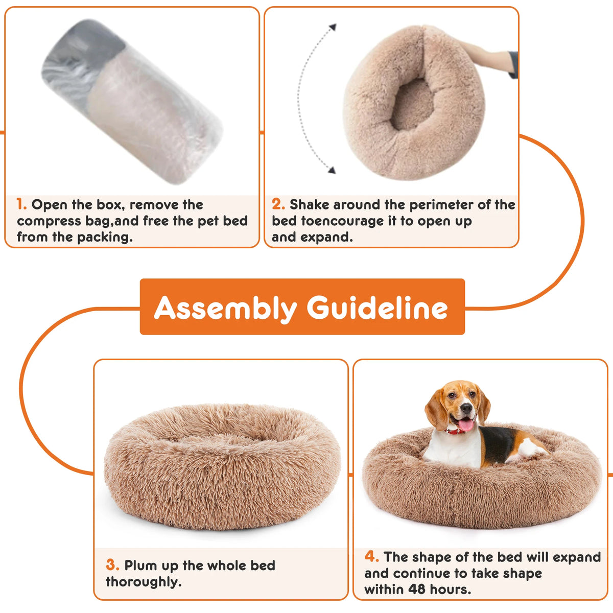 JHK Washable Plush Calming Dog Bed With Anti Slip Base