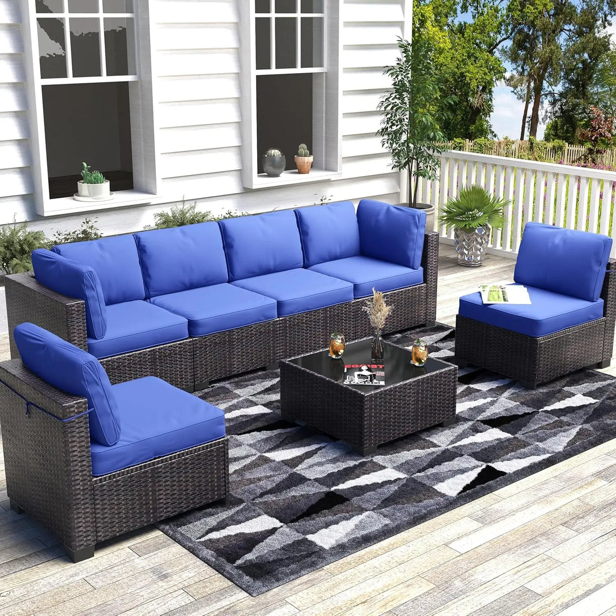 HiMISS Modular PE Rattan Outdoor Sectional Sofa Conversation Set