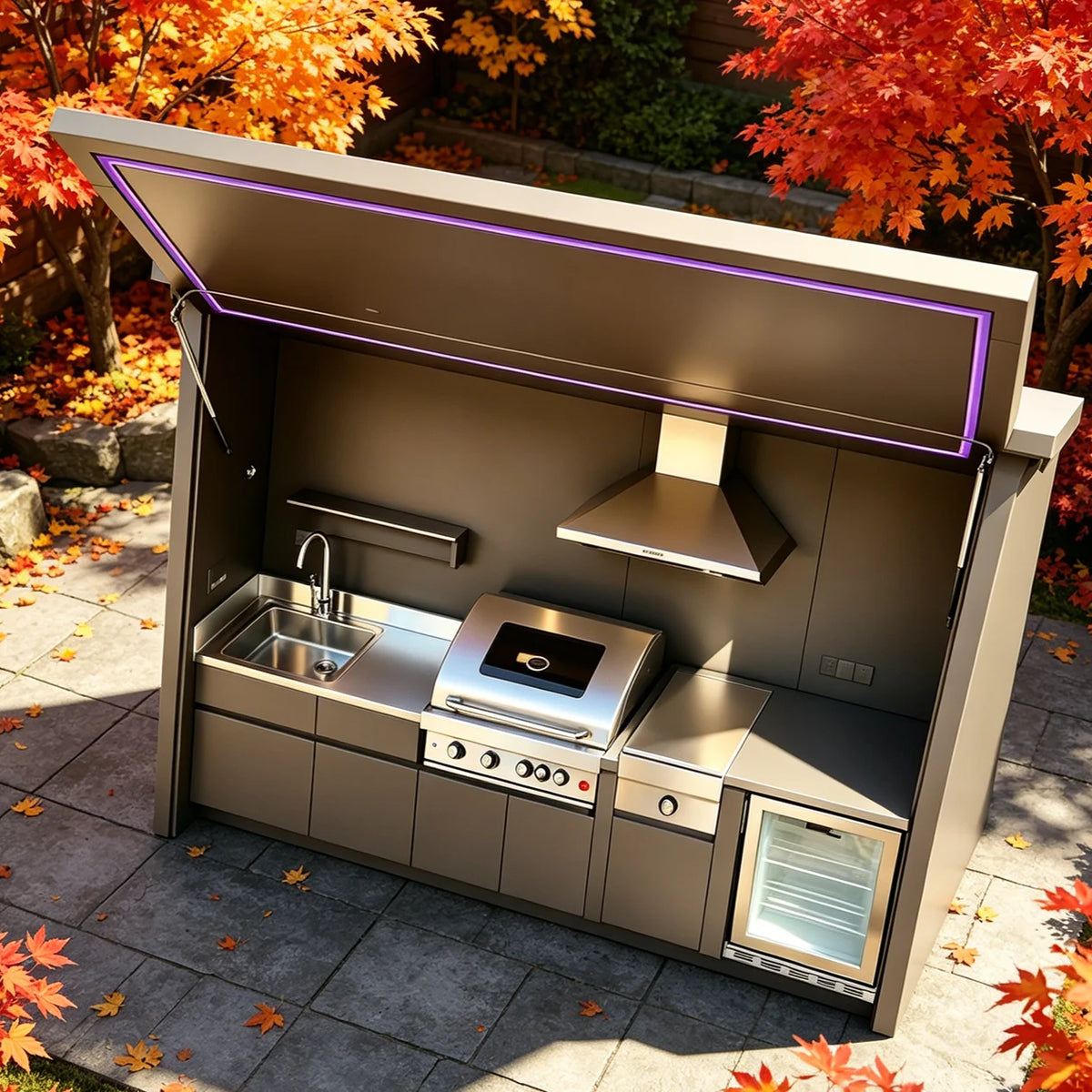 Rust Resistant Complete Outdoor Kitchen Cabinet, Full Equipped Modular Outdoor Cooking Cabinet with Large Cabinets