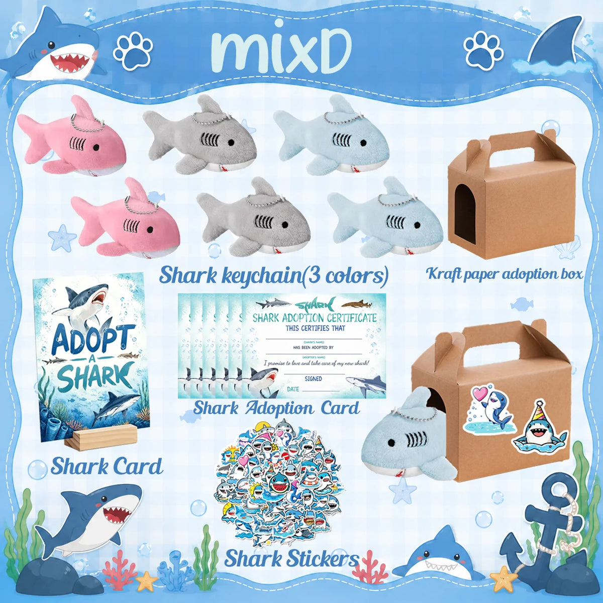 Mini Shark Plush Keychain Stuffed Animal Party Favor Gift