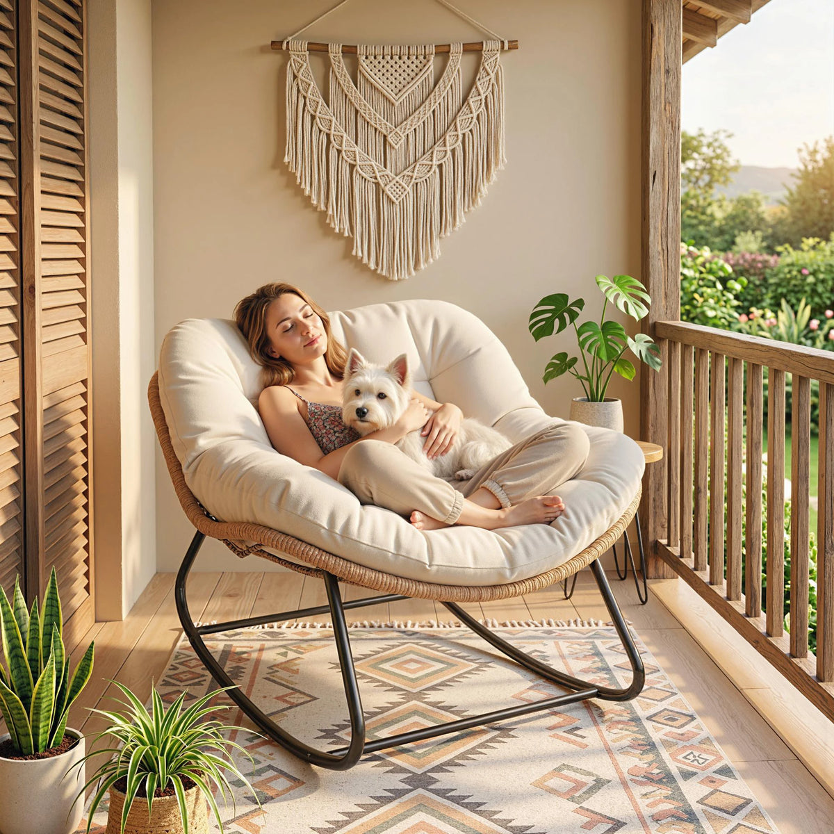 Outsunny Papasan Rocking Chair For Indoor And Outdoor Comfort