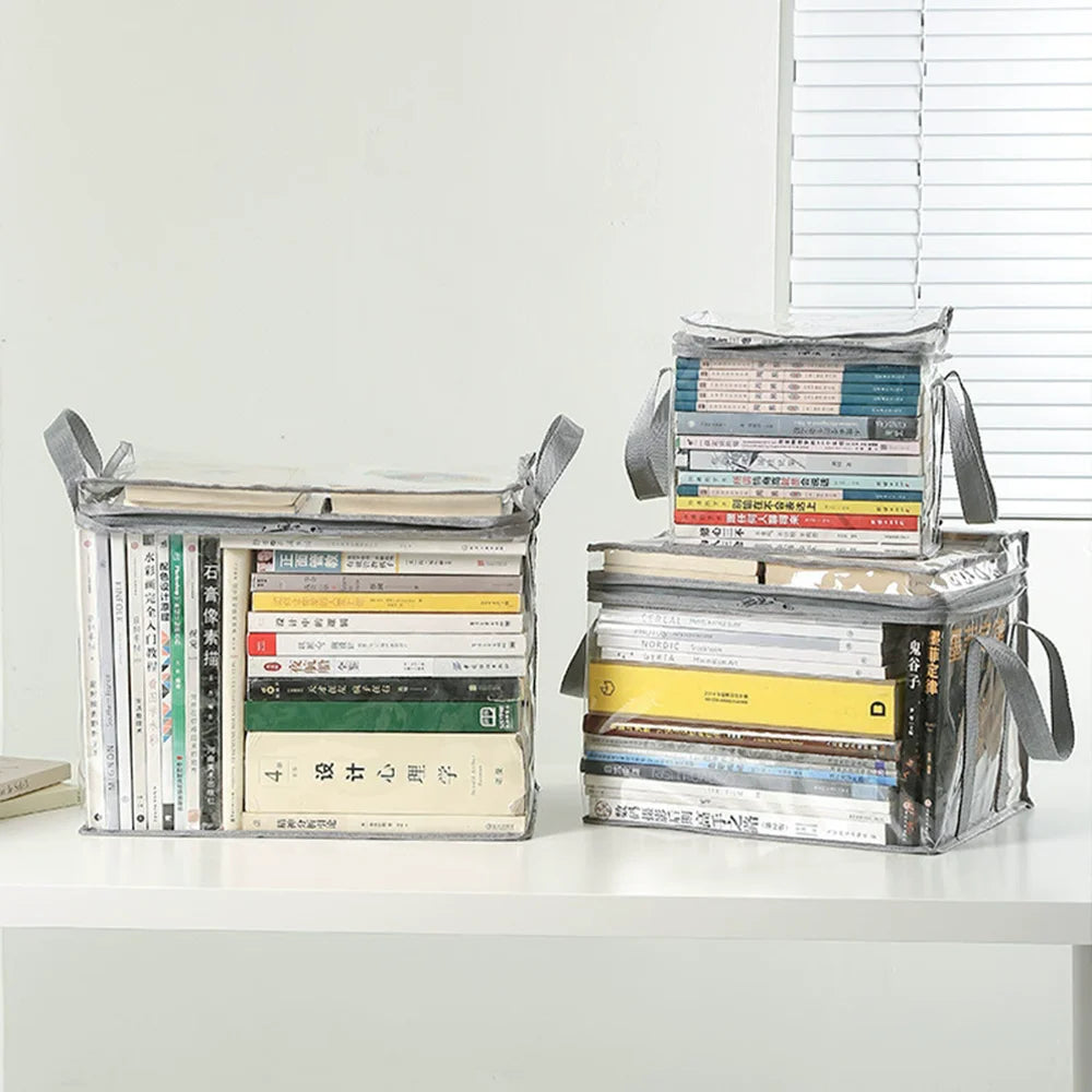Foldable Transparent Storage Organizer Box With Handle For Books And Toys