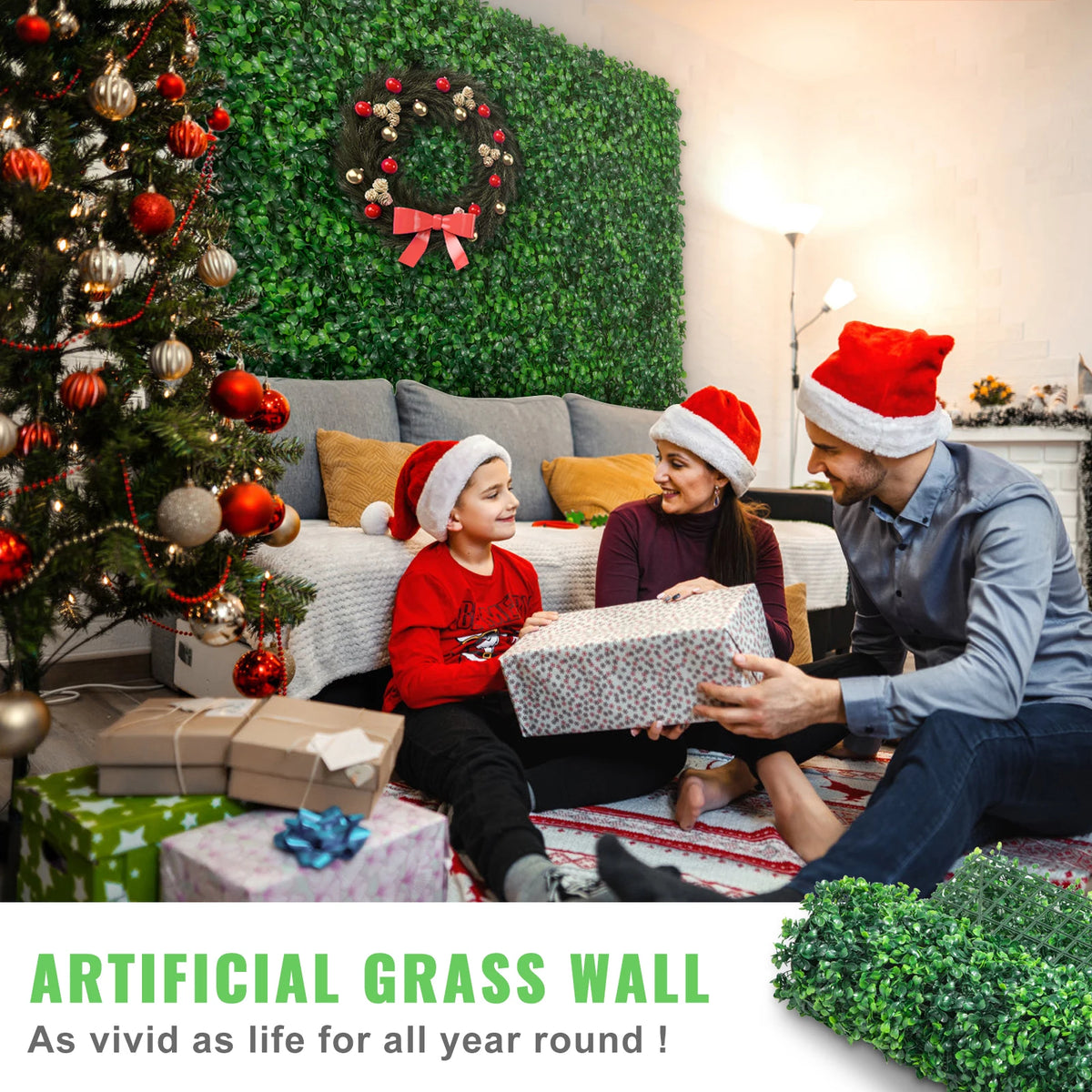 SucceBuy Artificial Boxwood Panel 24pcs 20x20/24x16 in Boxwood Hedge Wall Panels Artificial Grass Backdrop Wall Green Grass