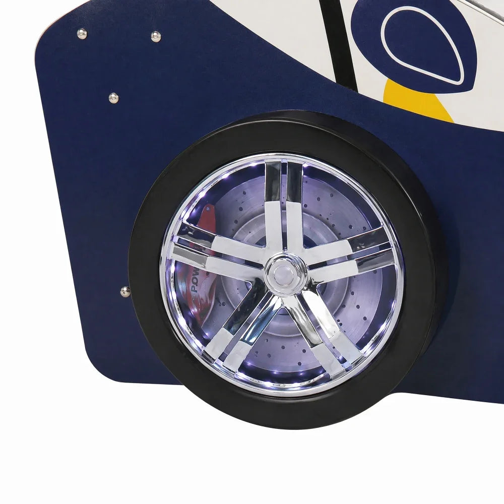 Children Racing Style Car Bed Frame Featuring Luminous Wheels
