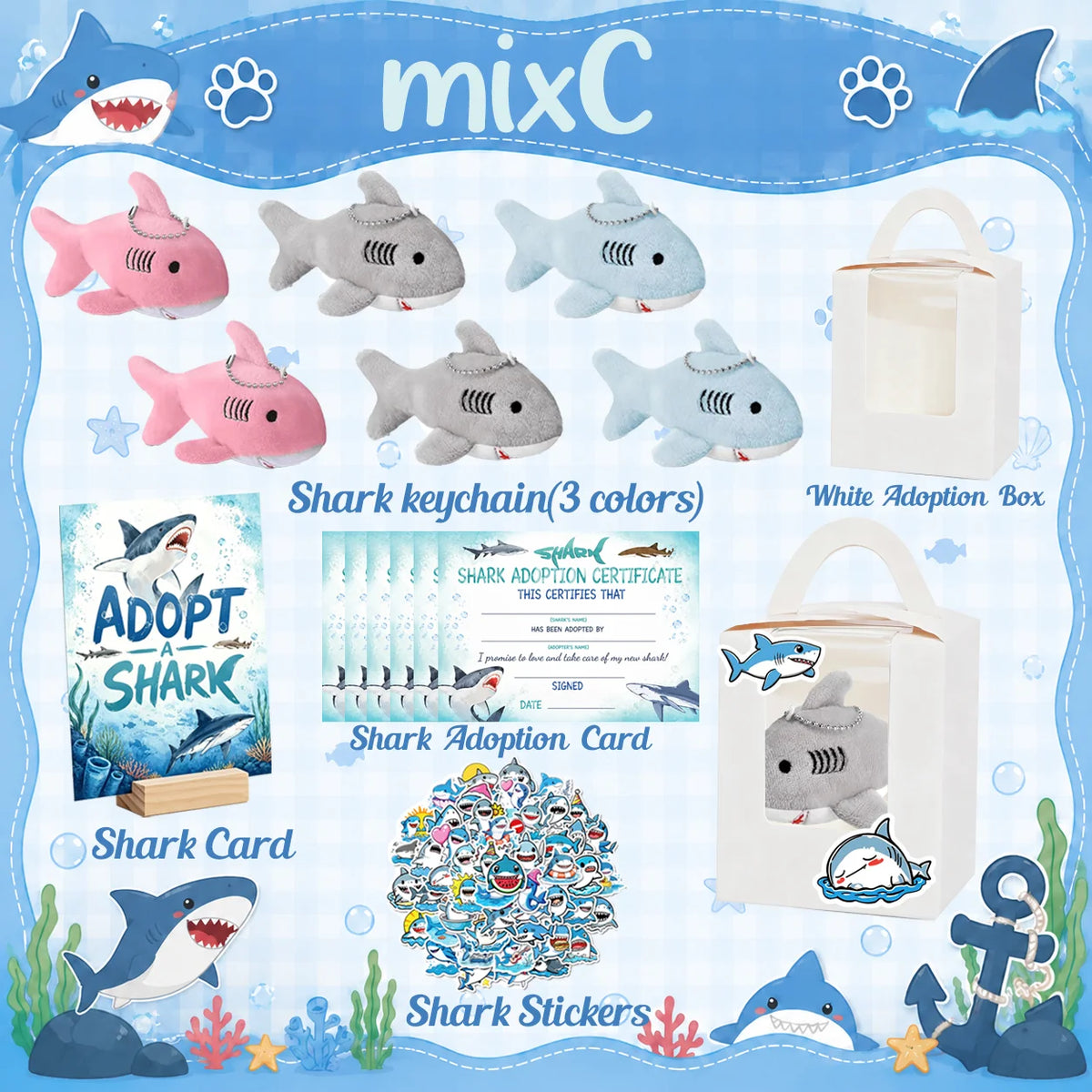 Mini Shark Plush Keychain Stuffed Animal Party Favor Gift