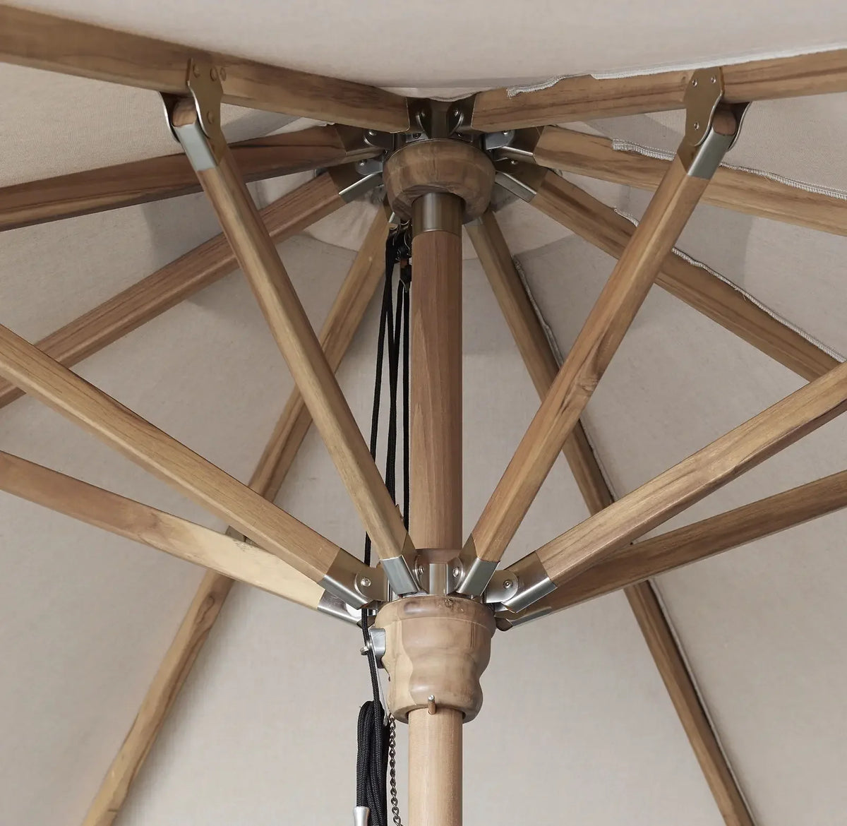 Wood Grain Aluminum Beach Umbrella With Macrame Fringe Canopy