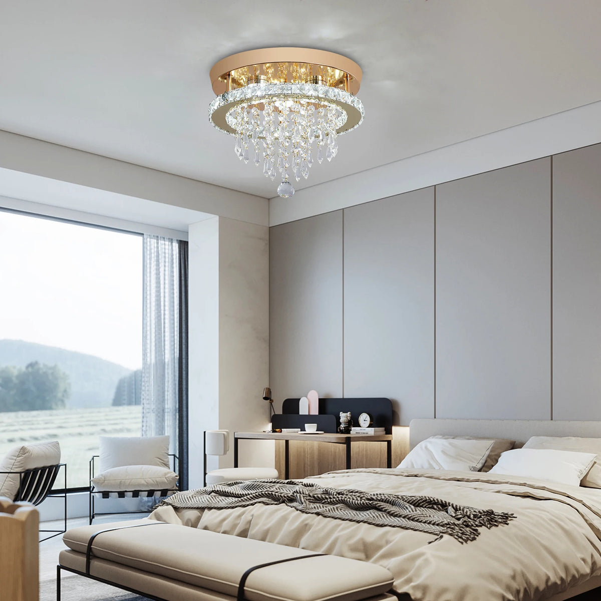 GreeLustr Luxury Crystal LED Flush Mount Ceiling Chandelier Lights