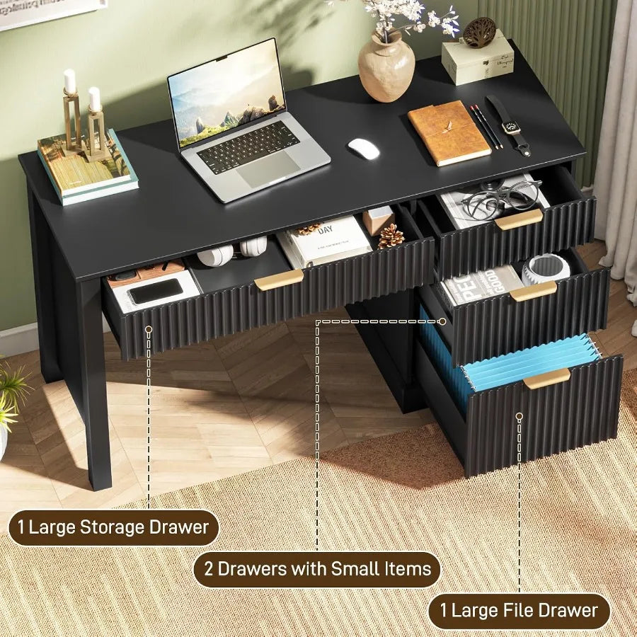 Fluted Executive Desk With Drawers And File Storage