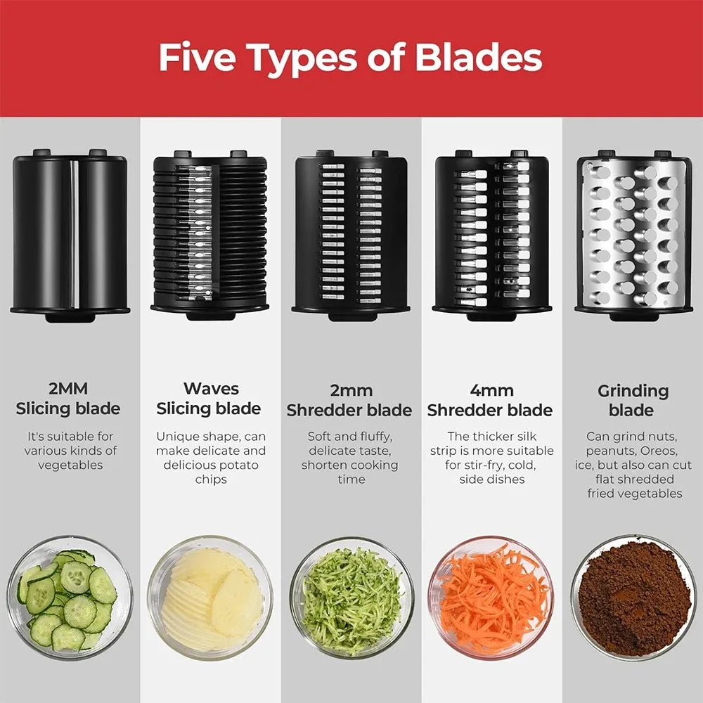 Electric 5 In 1 Vegetable Slicer Shredder And Cheese Grater