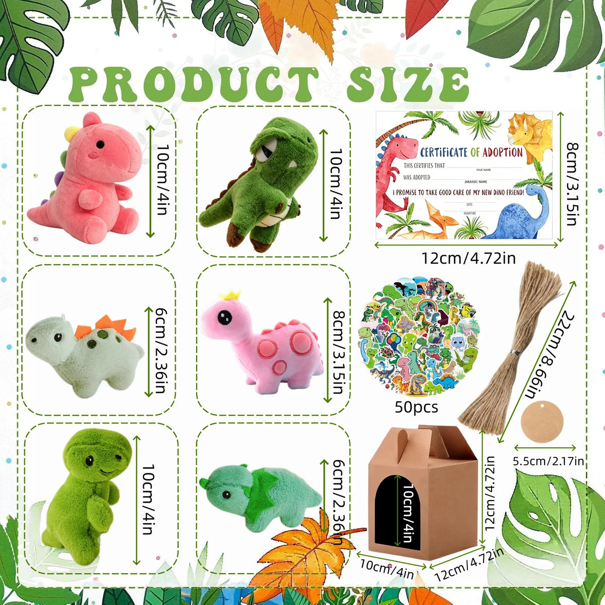 Dinosaur Stuffed Animal Party Favors With Adoption Card Birthday Gifts
