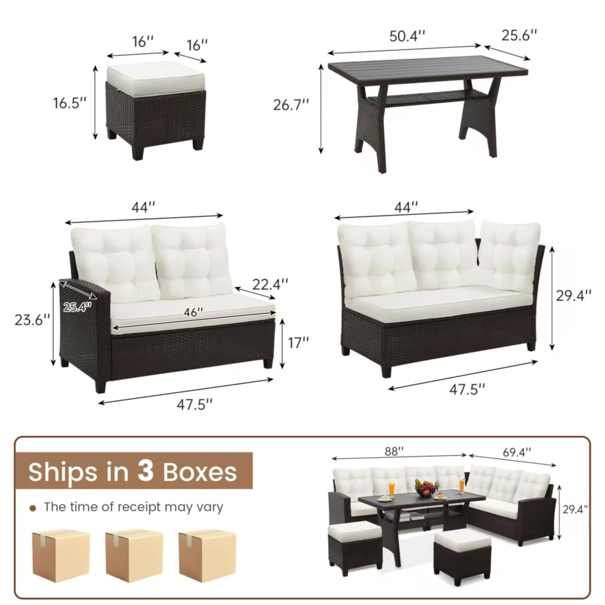 TUAREX Outdoor Rattan Sectional Sofa Set With Cushioned Seats
