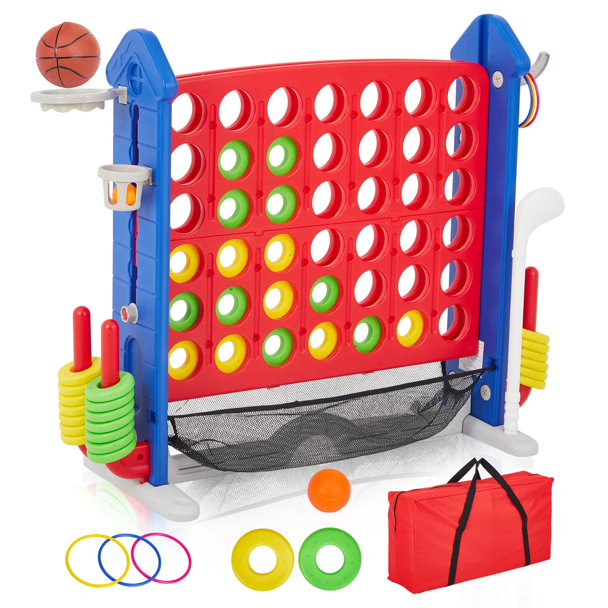 Giant Connect Four Outdoor Game Set Basketball And Ring Toss