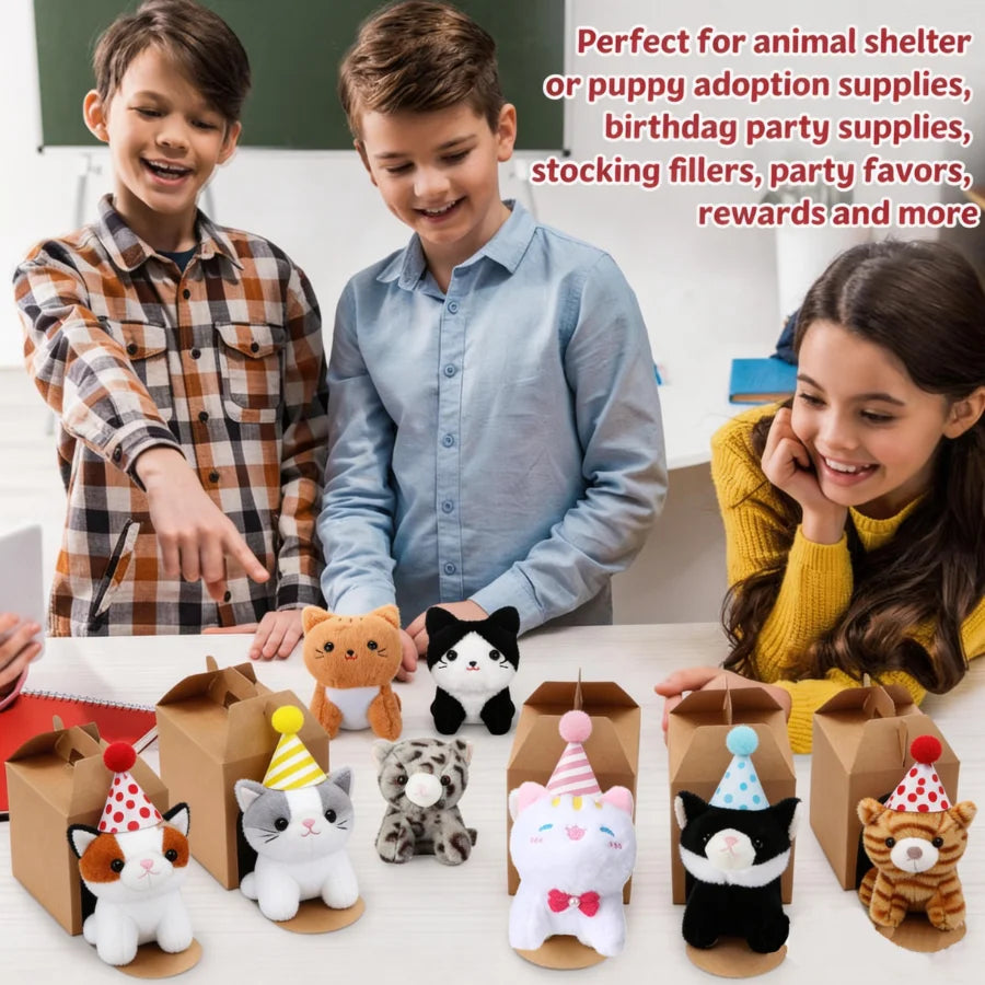 Adopt A Cat Mini Plush Favors With Hat Birthday Set