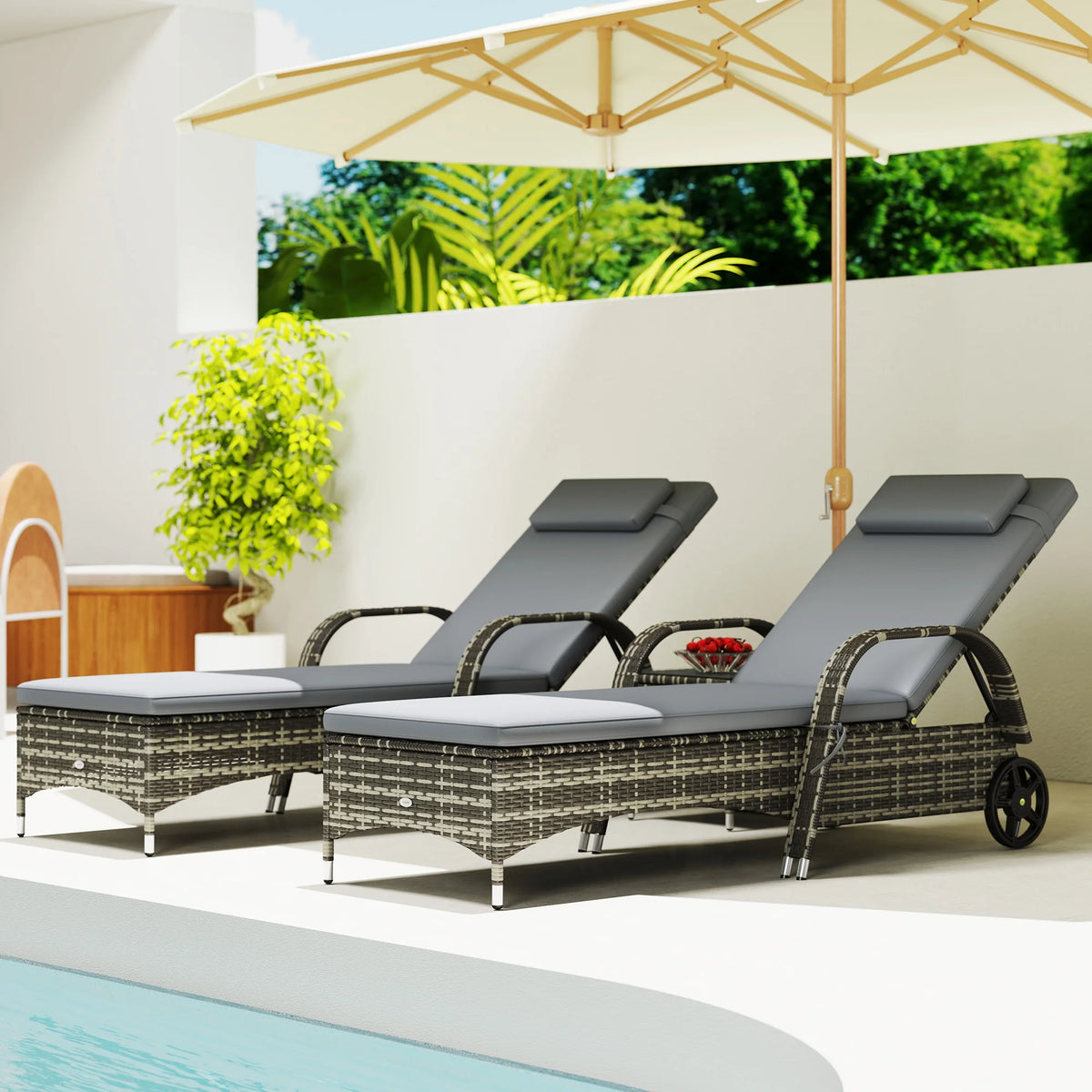 Outsunny 3 Piece Outdoor Furniture Set With Cushioned Reclining Chairs