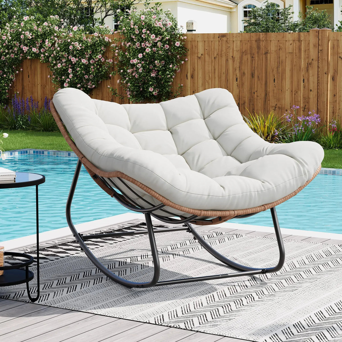 Studyset Oversized Outdoor Metal Rattan Rocking Chair With Cushion