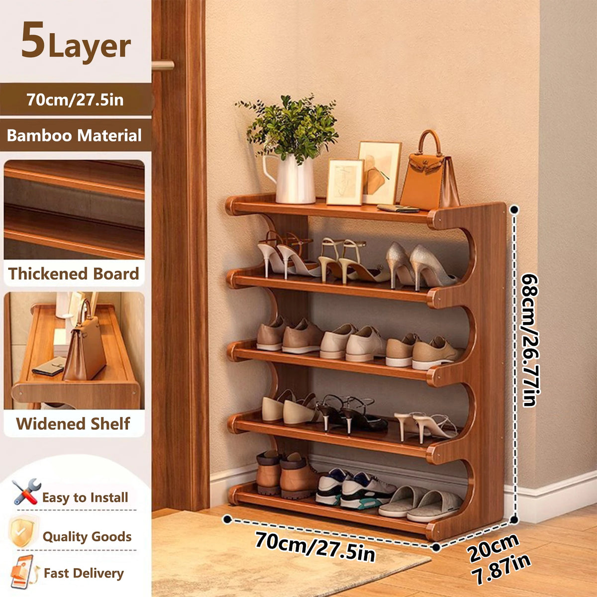 Space Saving Durable Wooden Shoe Rack With Independent Storage Shelves