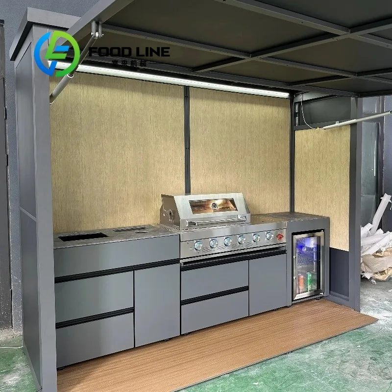 Outdoor BBQ Kitchen With Sink And Fridge Plus Storage Shed