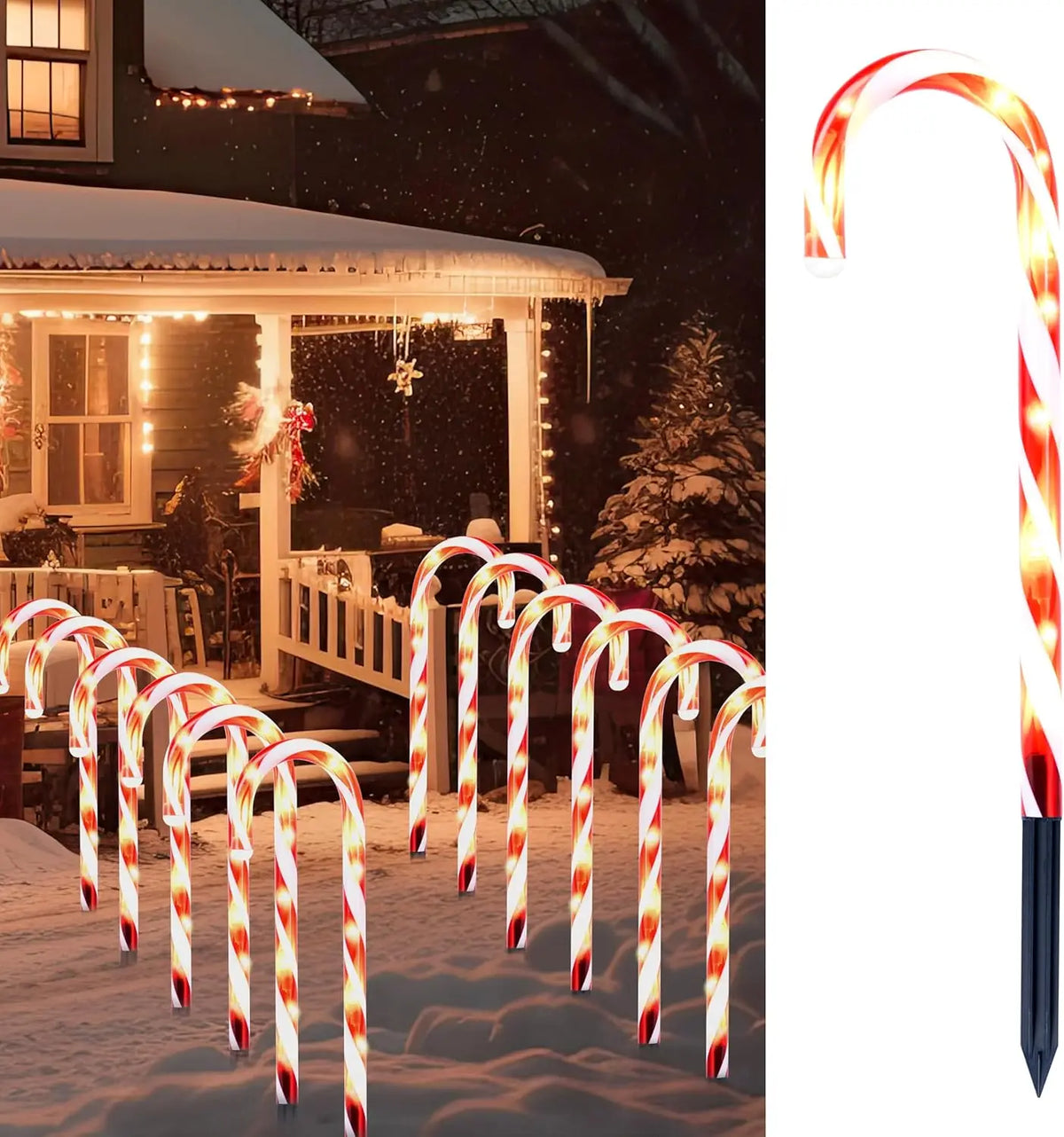Joyfy Pre Lit Christmas Candy Cane Pathway Marker Lights Set of 12